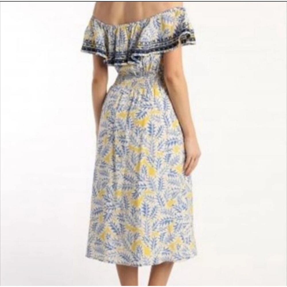 Skies Are Blue Yellow Floral Off The Shoulder Ruffle Midi Dress Size Medium - Picture 3 of 15
